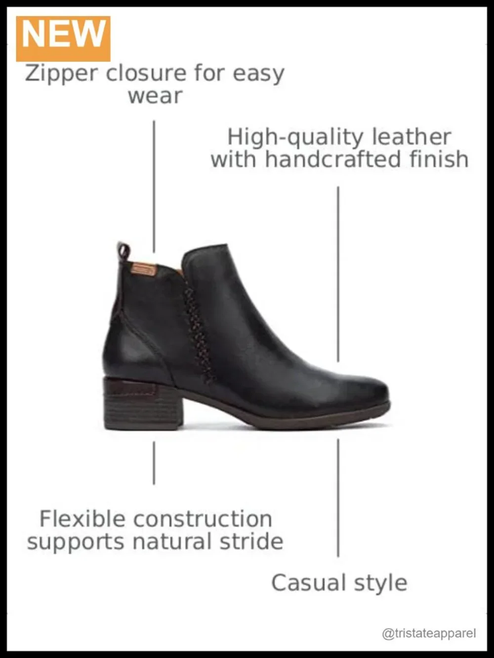 Women's Heeled Ankle Boots Leather Zipper Closure Mid Heel Booties
